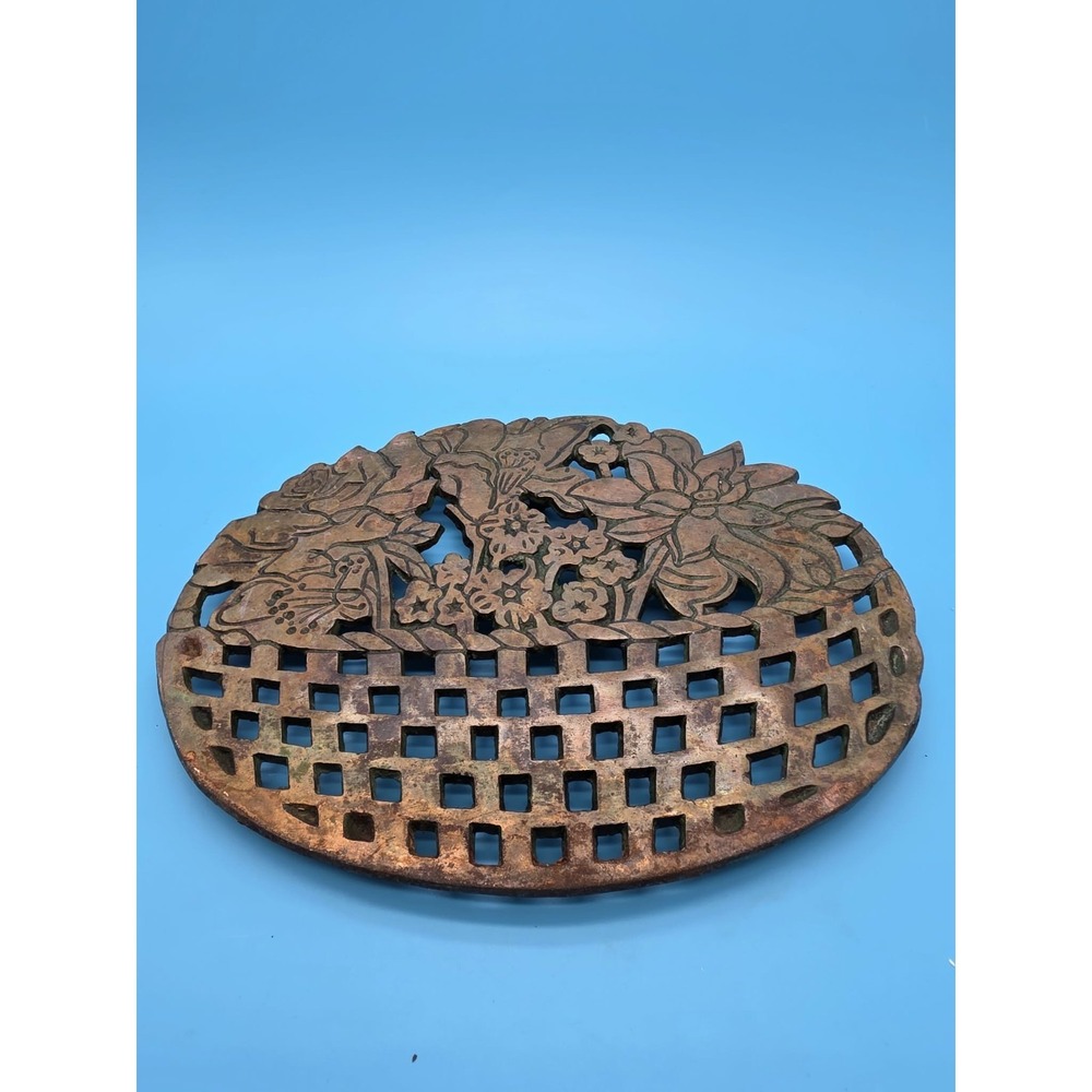 Vintage 1983 Old Dutch Design Copper Trivet Brass Metal Pot Holder Fruit Basket